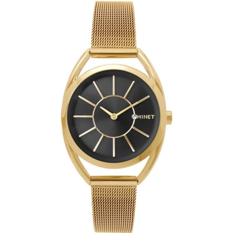 MINET Černo zlaté dámské hodinky ICON GOLD MESH s černým