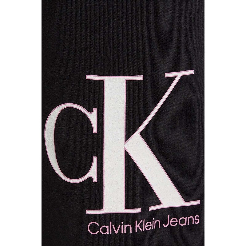 Dětské tepláky Calvin Klein Jeans černá barva, vzorované