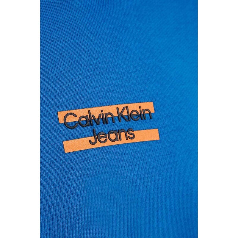 Dětská bavlněná mikina Calvin Klein Jeans s kapucí, s potiskem