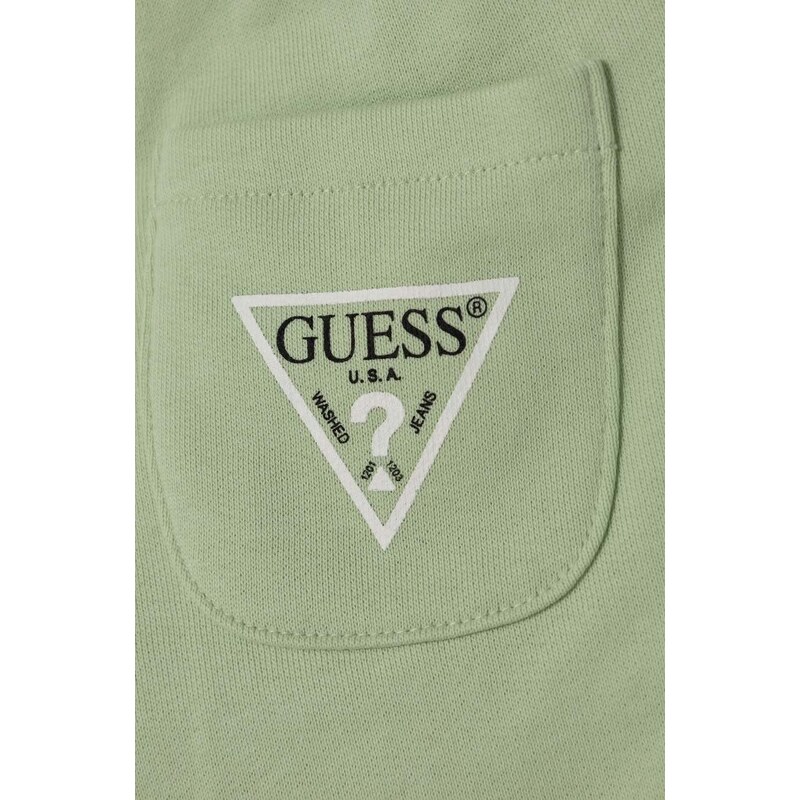 Dětské bavlněné šortky Guess zelená barva, nastavitelný pas
