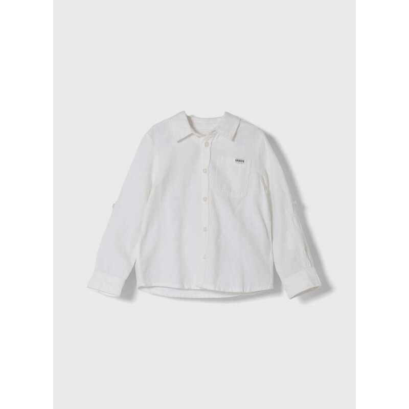 Dětská košile s příměsí lnu Guess bílá barva