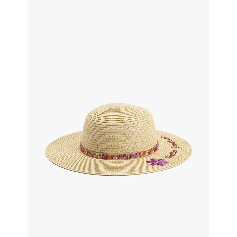 Koton Straw Hat with Stamp-Sequin Detail