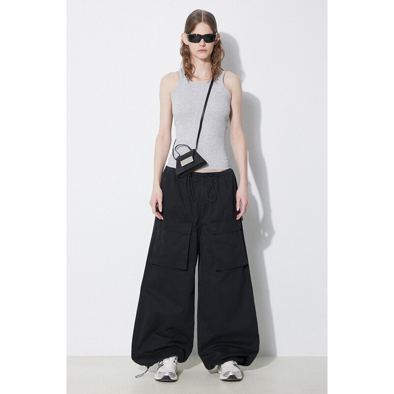 Kalhoty MM6 Maison Margiela dámské, černá barva, široké, high waist, S52KA0478