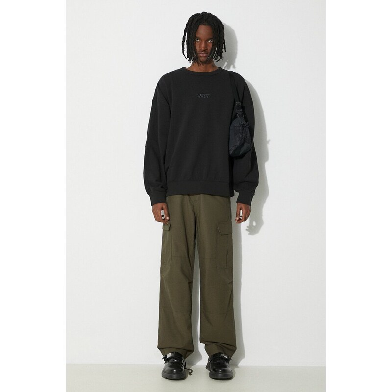 Bavlněná mikina Vans Premium Standards Crew Fleece LX pánská, černá barva, hladká, VN000GBWBLK1