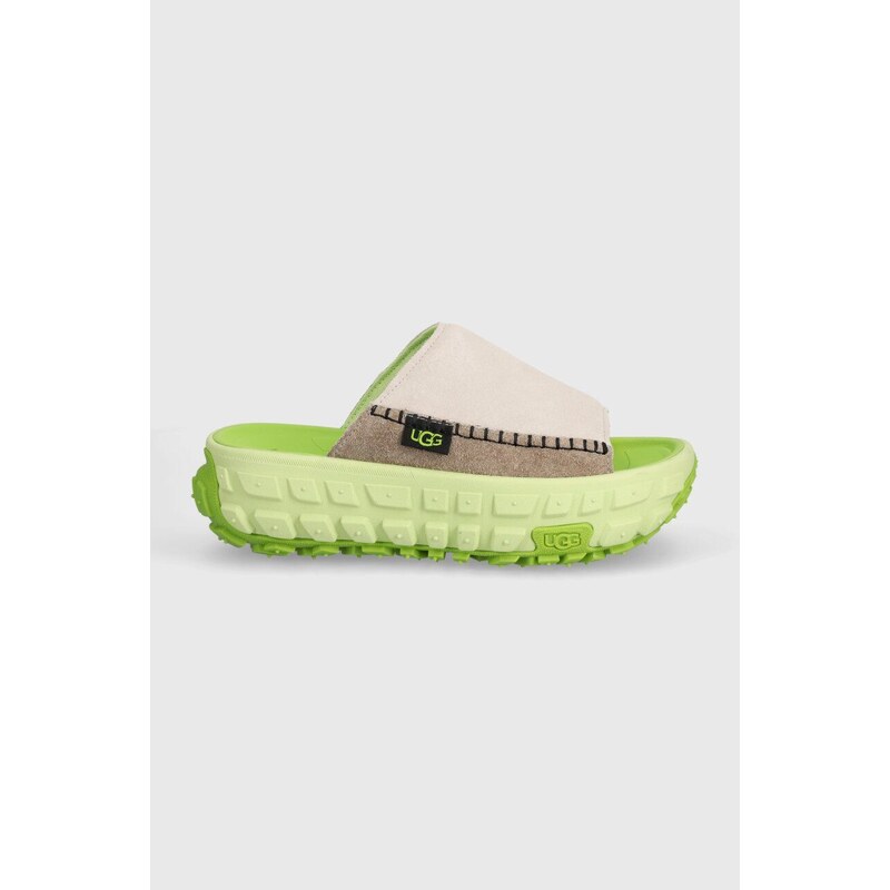 Semišové pantofle UGG Venture Daze Slide dámské, zelená barva, na platformě, 1152680