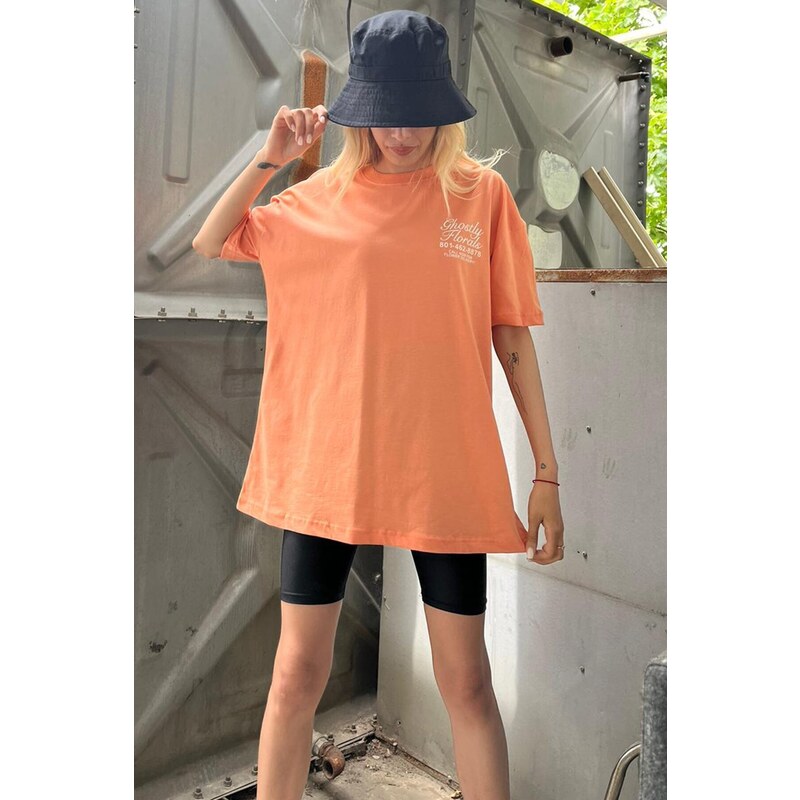 Madmext Orange Printed Oversized T-Shirt