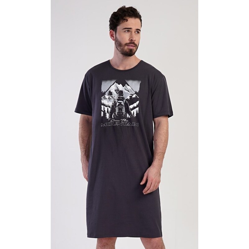 Cool Comics Pánská noční košile s krátkým rukávem Mountain - tmavě šedá