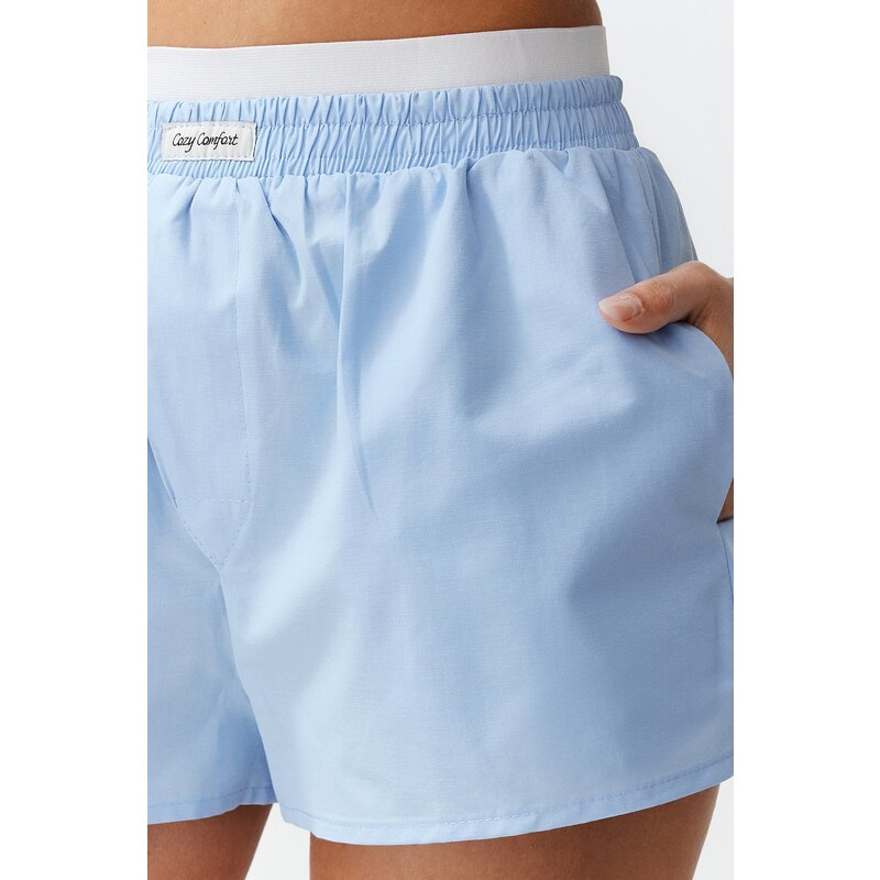 Trendyol Blue Cotton Elastic and Label Detail Woven Pajama Bottom