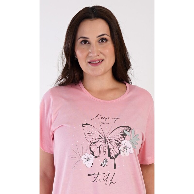Vienetta Dámská noční košile s krátkým rukávem Motýl - lososová