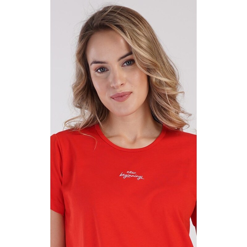 Vienetta Dámská noční košile s krátkým rukávem Alenka - červená