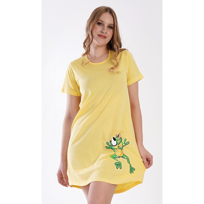 Vienetta Dámská noční košile s krátkým rukávem Žabka - žlutá