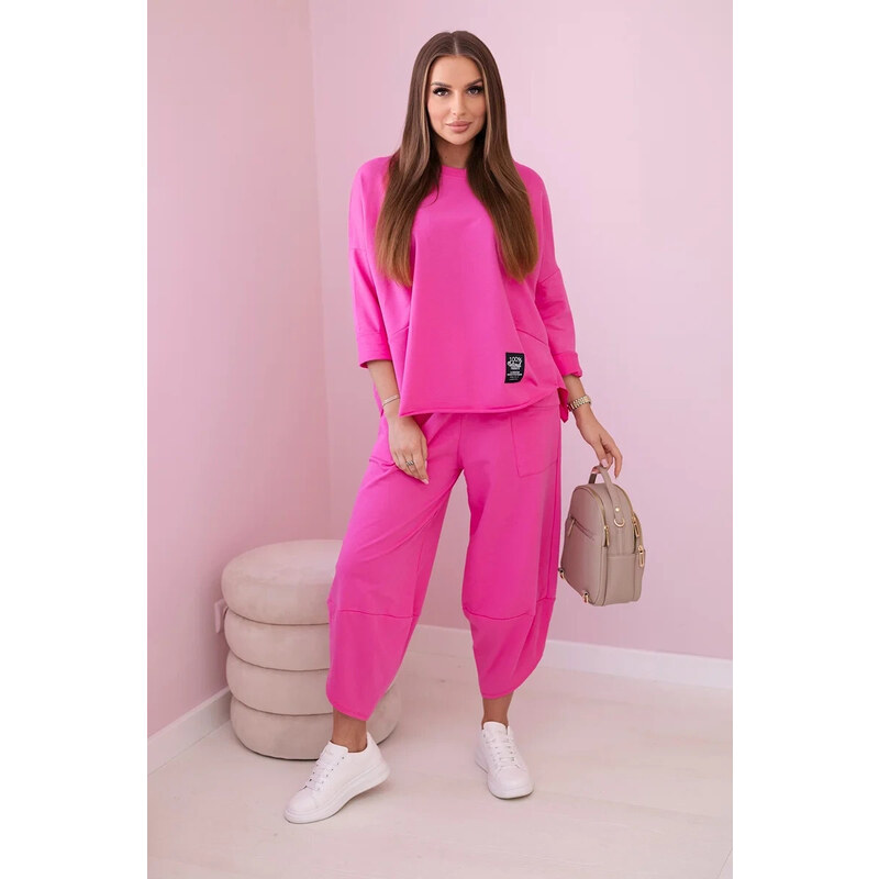 K-Fashion Bavlněná mikina kalhoty set růžový