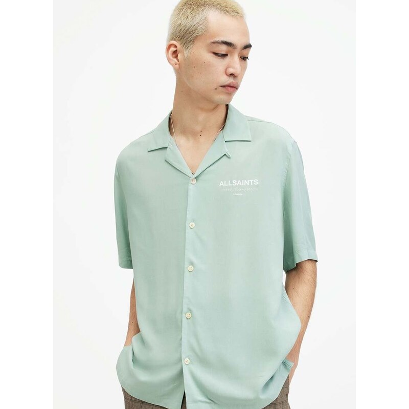 Košile AllSaints pánská, zelená barva, regular