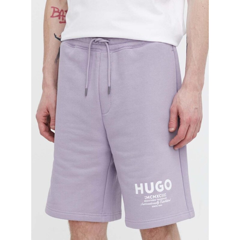 Bavlněné šortky Hugo Blue fialová barva