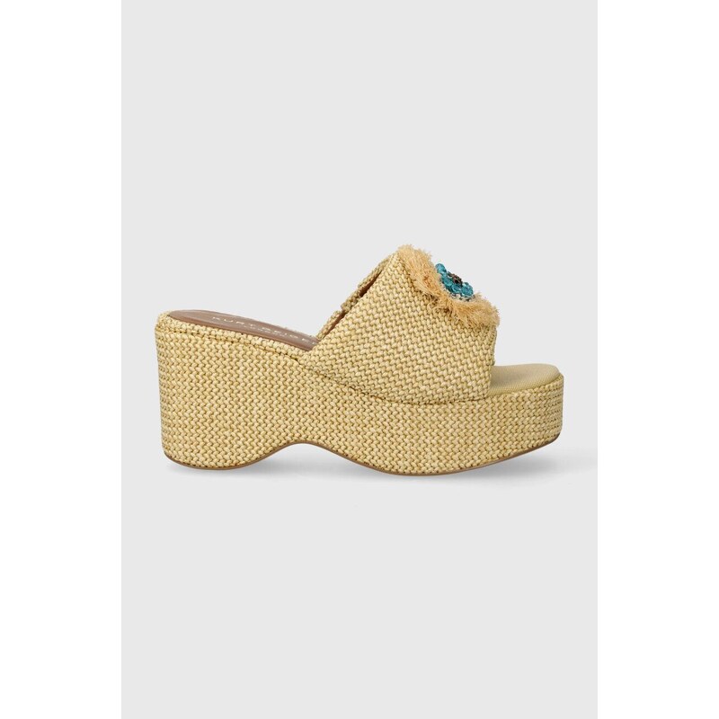 Pantofle Kurt Geiger London Kensington Eye Wedge Mule dámské, zlatá barva, na klínku, 2027549999