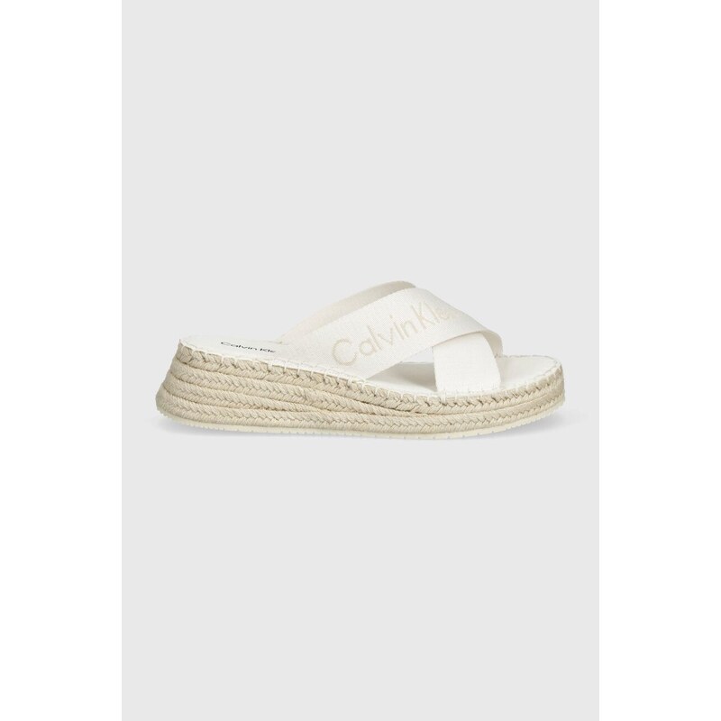 Pantofle Calvin Klein Jeans SPORTY WEDGE ROPE SANDAL MR dámské, bílá barva, na klínku, YW0YW01364