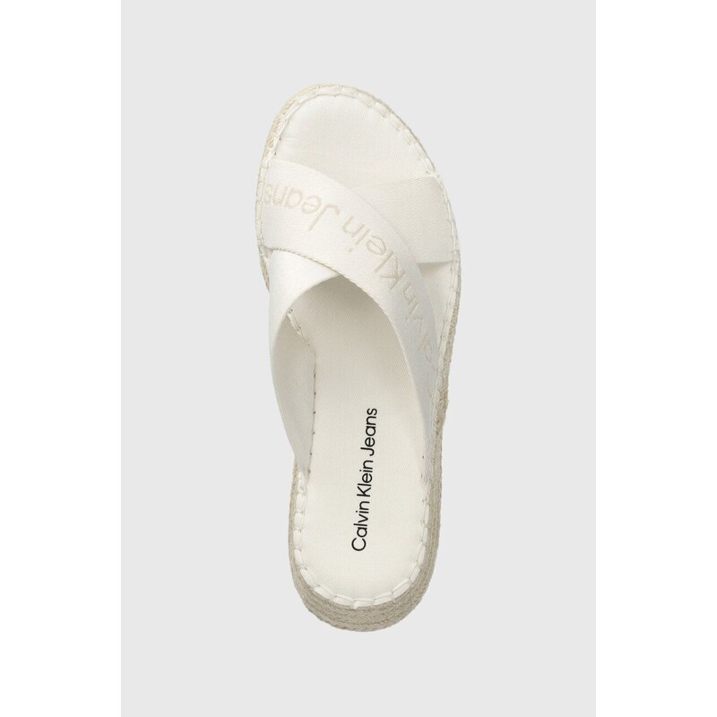 Pantofle Calvin Klein Jeans SPORTY WEDGE ROPE SANDAL MR dámské, bílá barva, na klínku, YW0YW01364