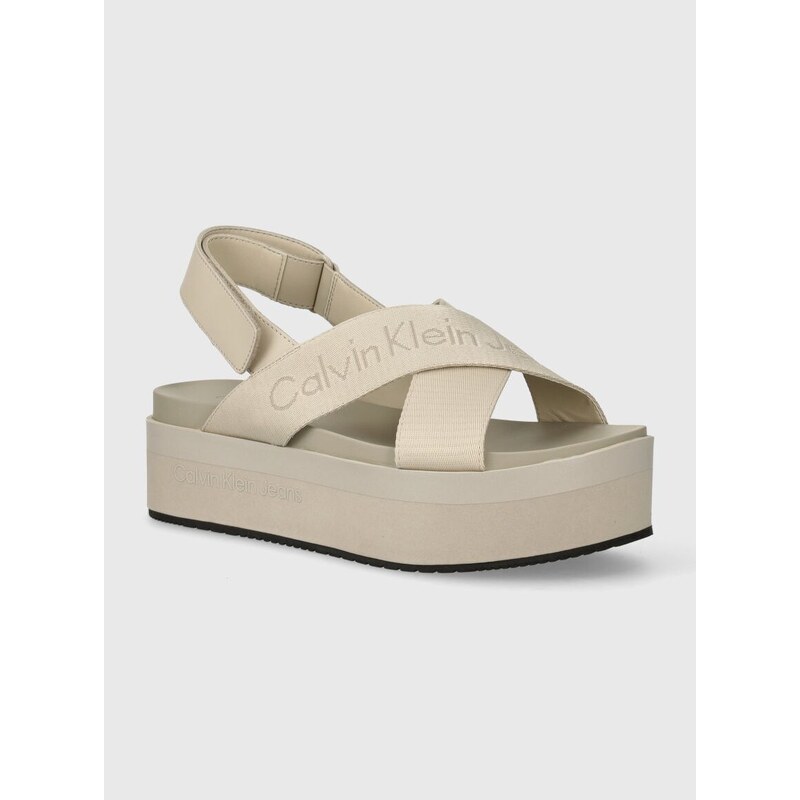 Sandály Calvin Klein Jeans FLATFORM SANDAL SLING IN MR dámské, béžová barva, na platformě, YW0YW01362