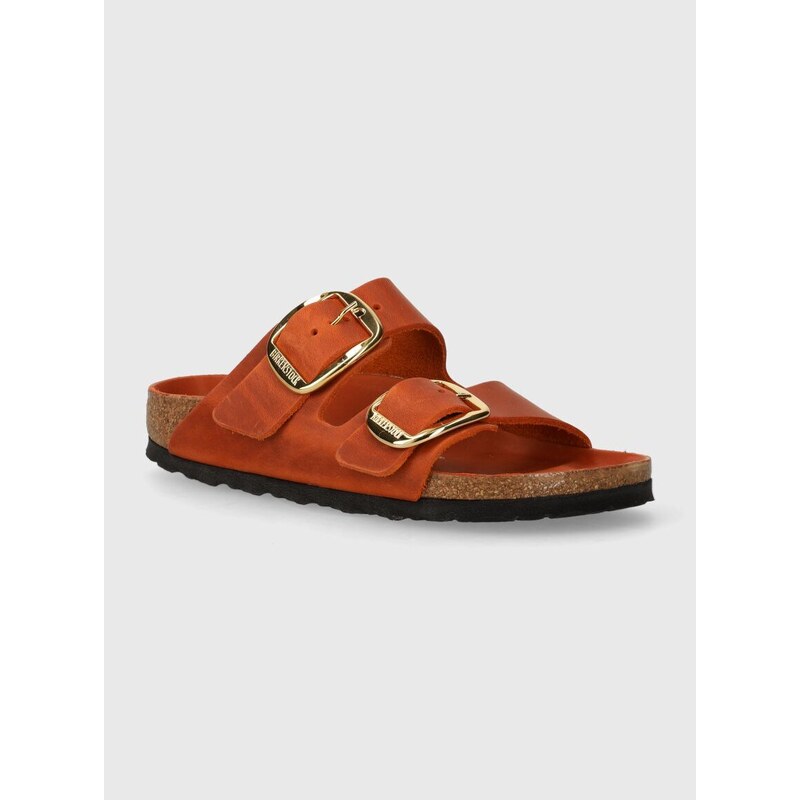 Kožené pantofle Birkenstock Arizona Big Buckle dámské, oranžová barva, 1026661