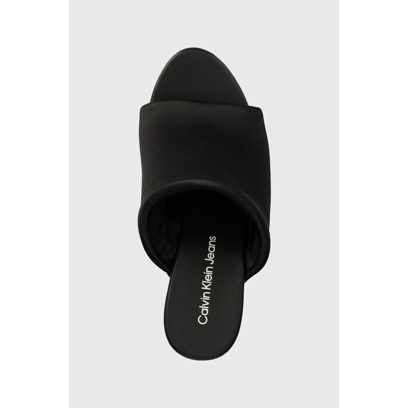 Pantofle Calvin Klein Jeans WEDGE SANDAL SAT NYL DC dámské, černá barva, na klínku, YW0YW01359