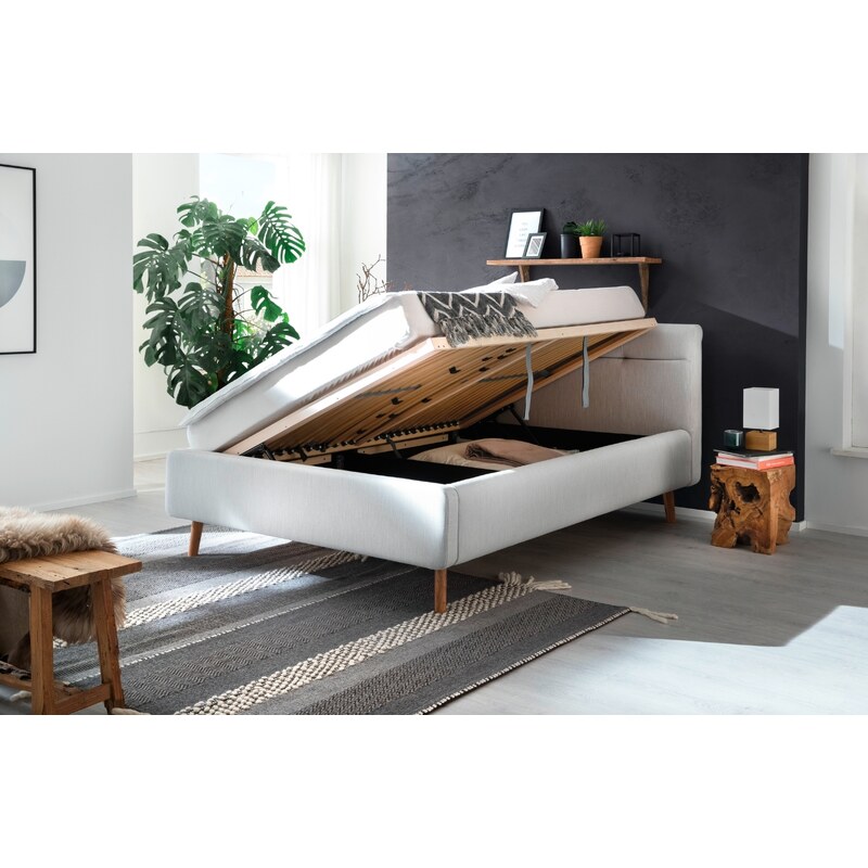 Světle šedá dvoulůžková postel Meise Möbel Lotte 140 x 200 cm s úložným prostorem