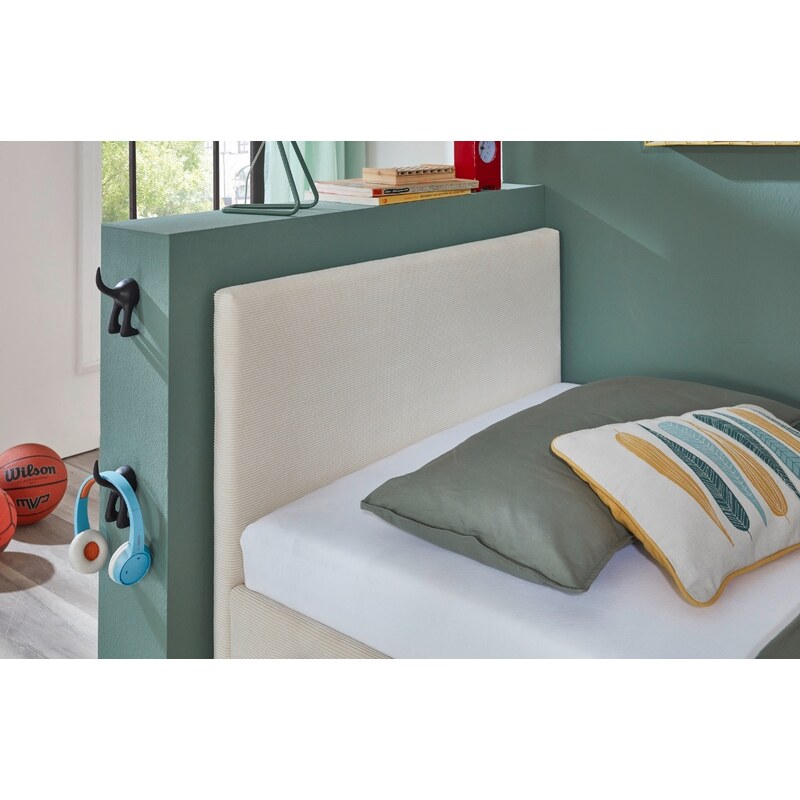 Béžová manšestrová postel Meise Möbel Cool 90 x 200 cm s úložným prostorem