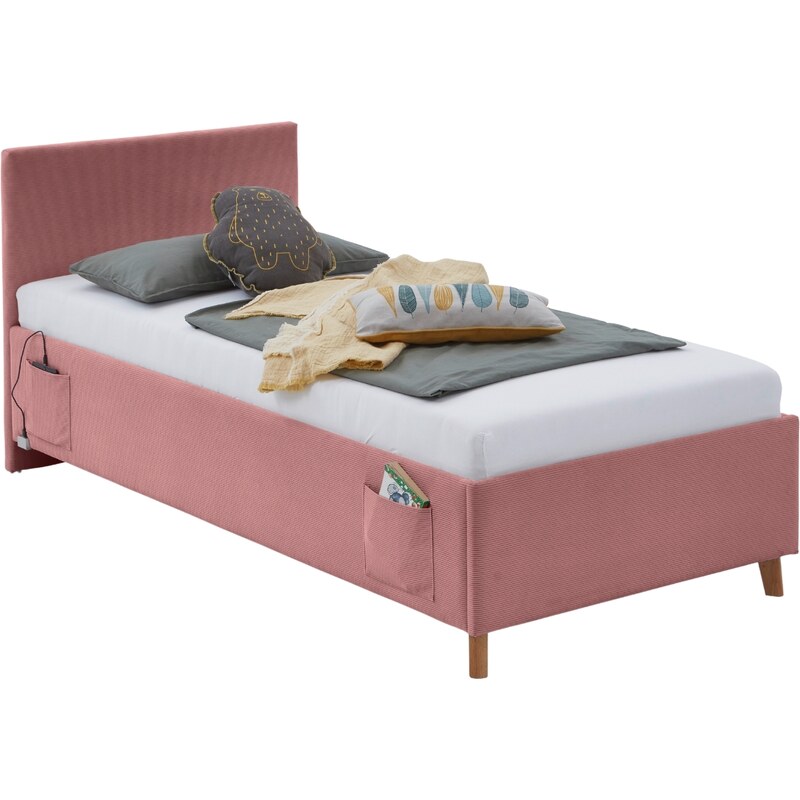 Růžová manšestrová postel Meise Möbel Cool 120 x 200 cm s úložným prostorem