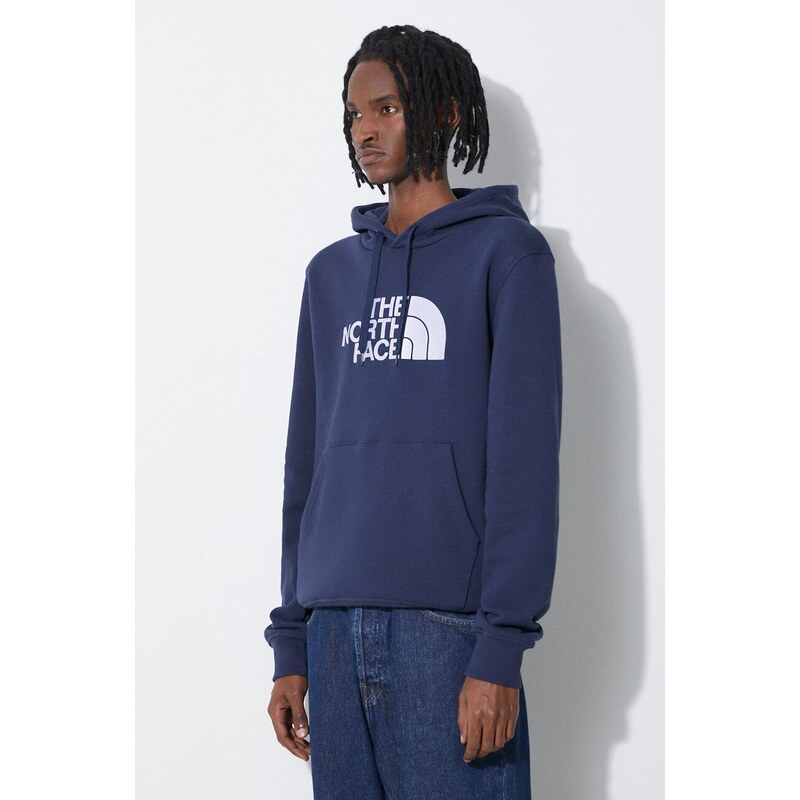 Bavlněná mikina The North Face M Drew Peak Pullover Hoodie pánská, tmavomodrá barva, s kapucí, s aplikací, NF00AHJY8K21