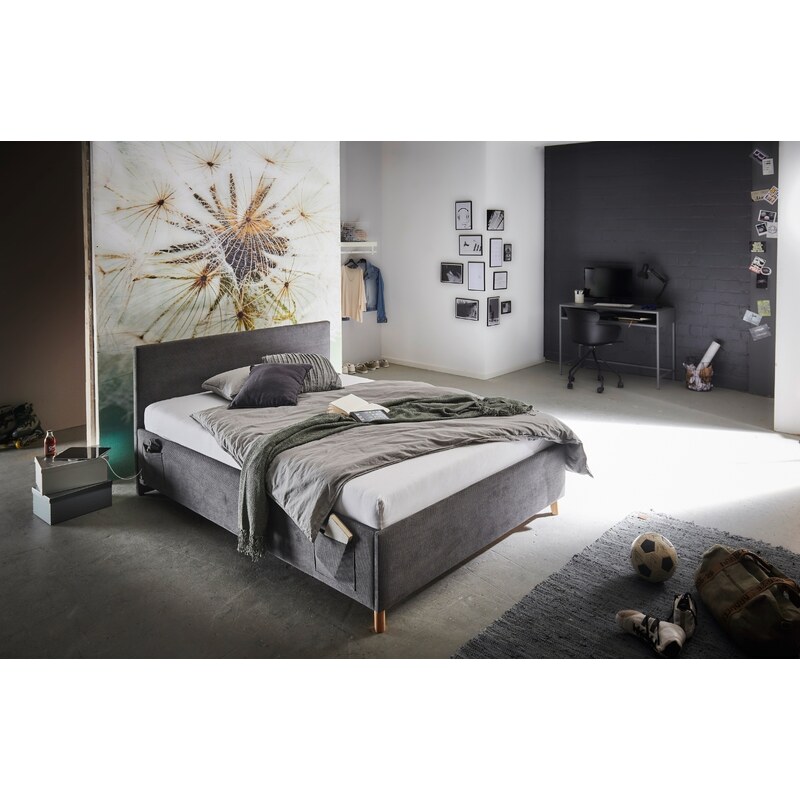 Antracitová manšestrová postel Meise Möbel Cool 120 x 200 cm s úložným prostorem