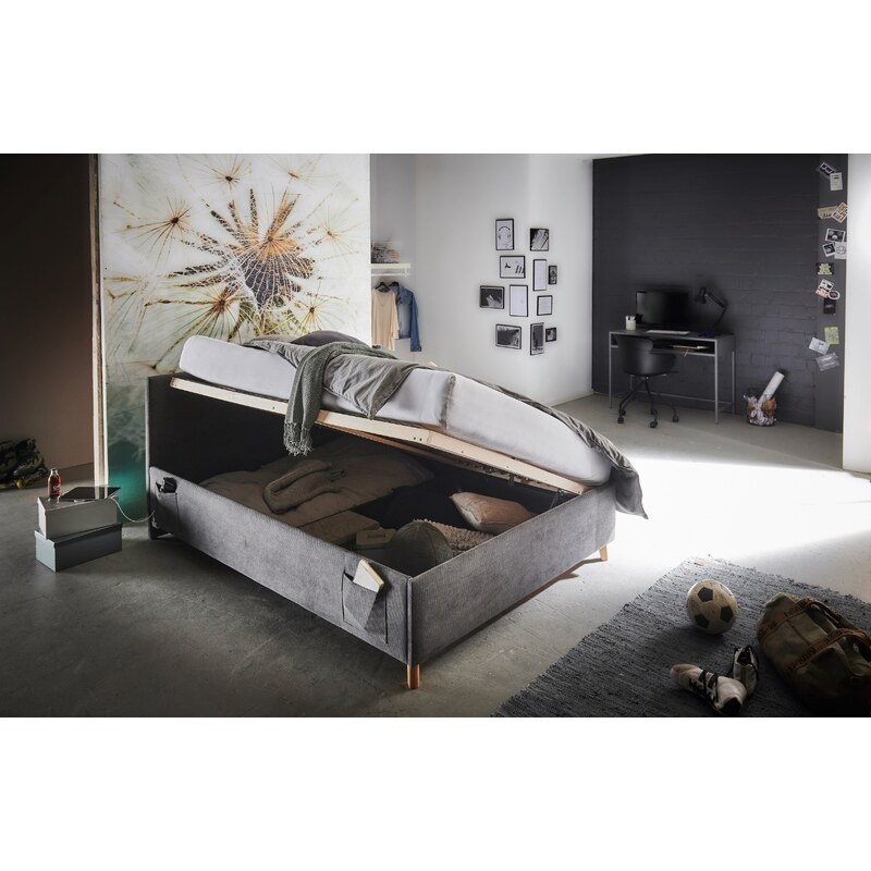 Antracitová manšestrová postel Meise Möbel Cool 90 x 200 cm s úložným prostorem