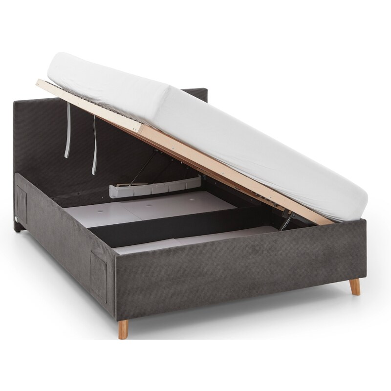 Antracitová manšestrová postel Meise Möbel Cool 90 x 200 cm s úložným prostorem