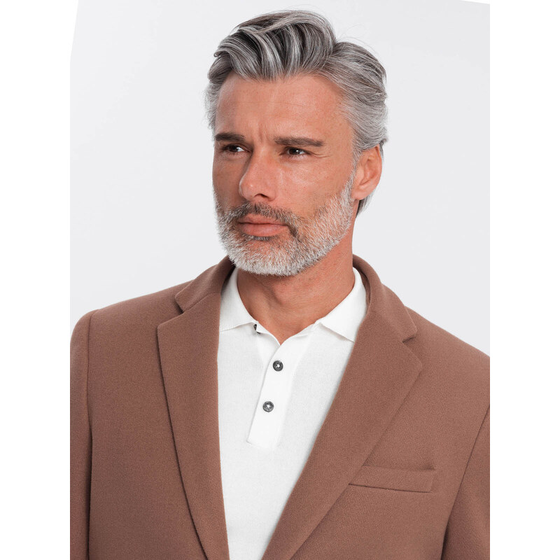 Ombre Clothing Pánské sako s ozdobnými knoflíky na manžetách - světle hnědé V2 OM-BLZB-0118