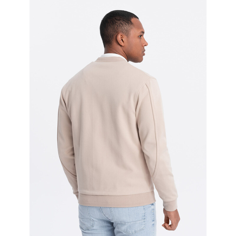 Ombre Clothing Pánská lehká bunda bomber s podšívkou s logem - světle béžová V2 OM-JANP-0153