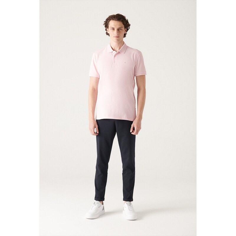 Avva Men's Light Pink 100% Egyptian Cotton Regular Fit 3 Button Polo Collar T-shirt