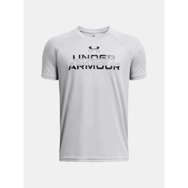 Under Armour Tričko UA Tech Split Wordmark SS-GRY - Kluci