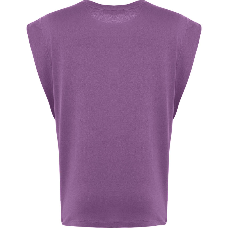 Trendyol Dark Purple 100% Cotton Padded Basic Crew Neck Knitted T-Shirt