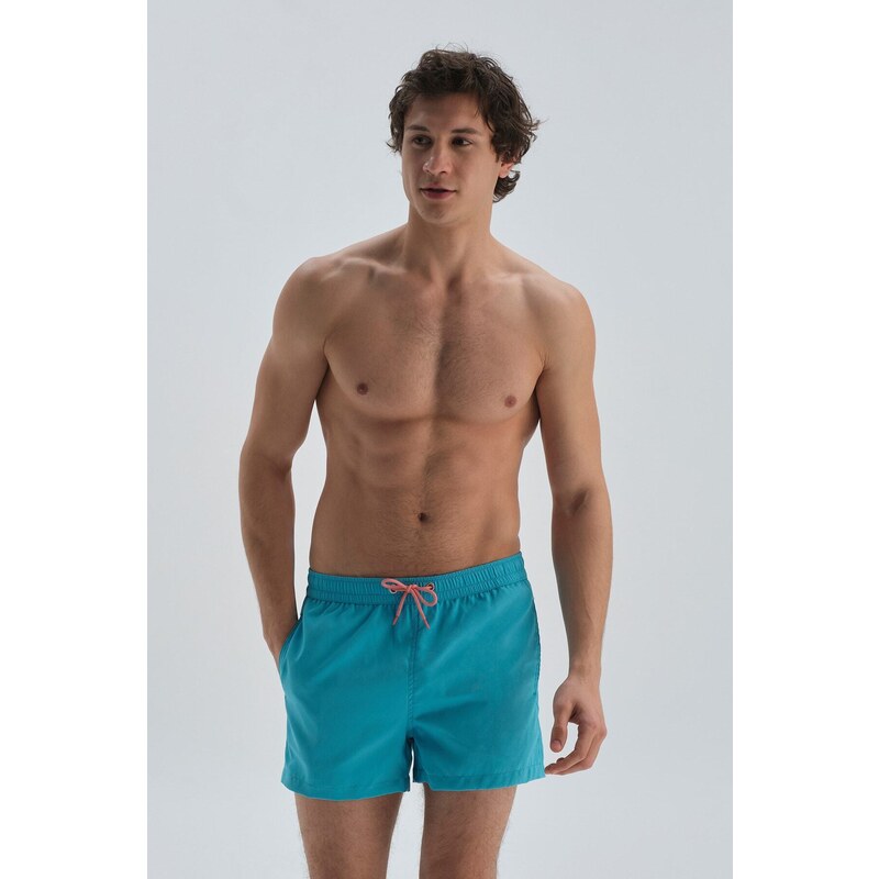 Dagi Turquoise - Salmon Micro Short Fish Patterned Magic Beach Shorts