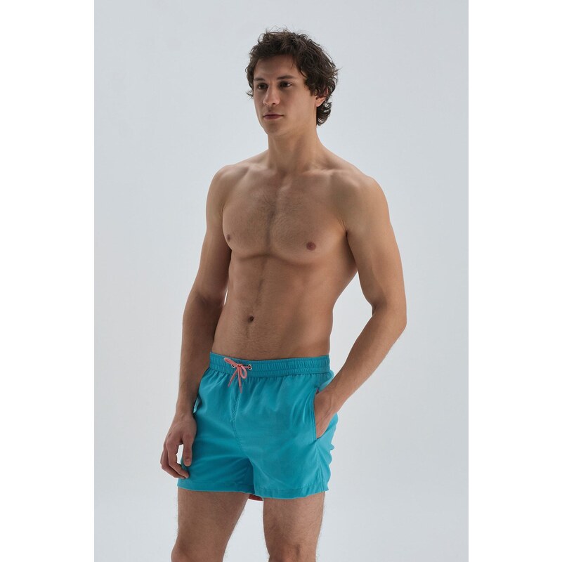 Dagi Turquoise - Salmon Micro Short Fish Patterned Magic Beach Shorts