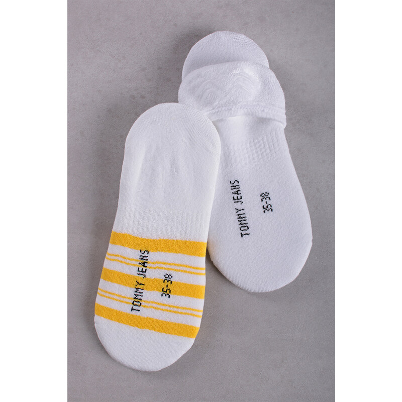 Tommy Hilfiger Žluto-bílé kotníkové ponožky TJ Footie Tommy Stripe - dvojbalení