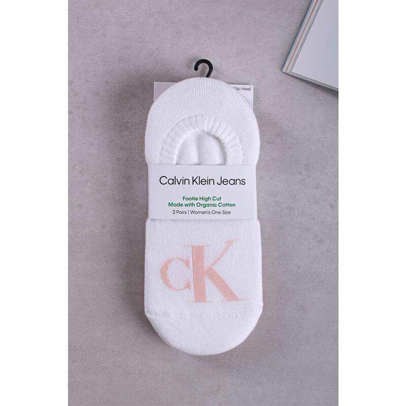 Calvin Klein Dámské růžovo-bílé balerínkové ponožky Footie High-Cut Logo - dvojbalení