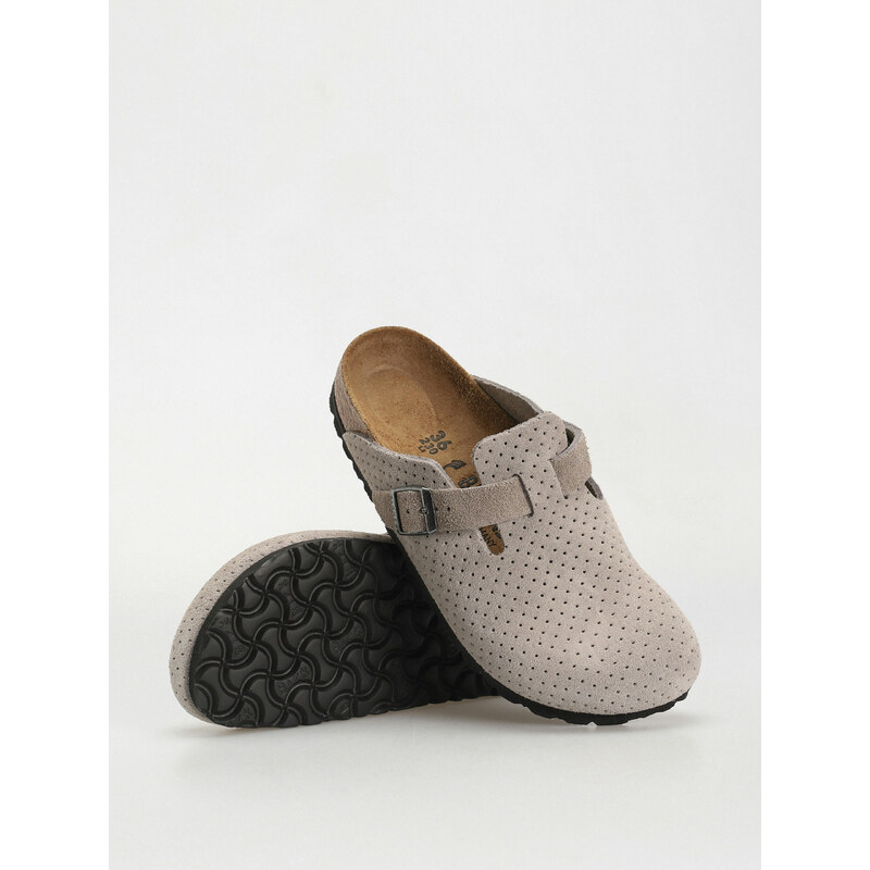 Birkenstock Boston Suede Embossed Narrow (emboss dots stone coin)šedá