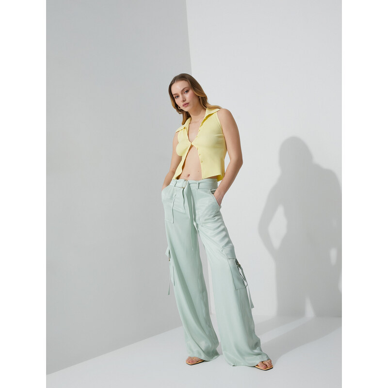 Koton Melis Ağazat X Cotton - Viscose Cargo Pants With Pockets