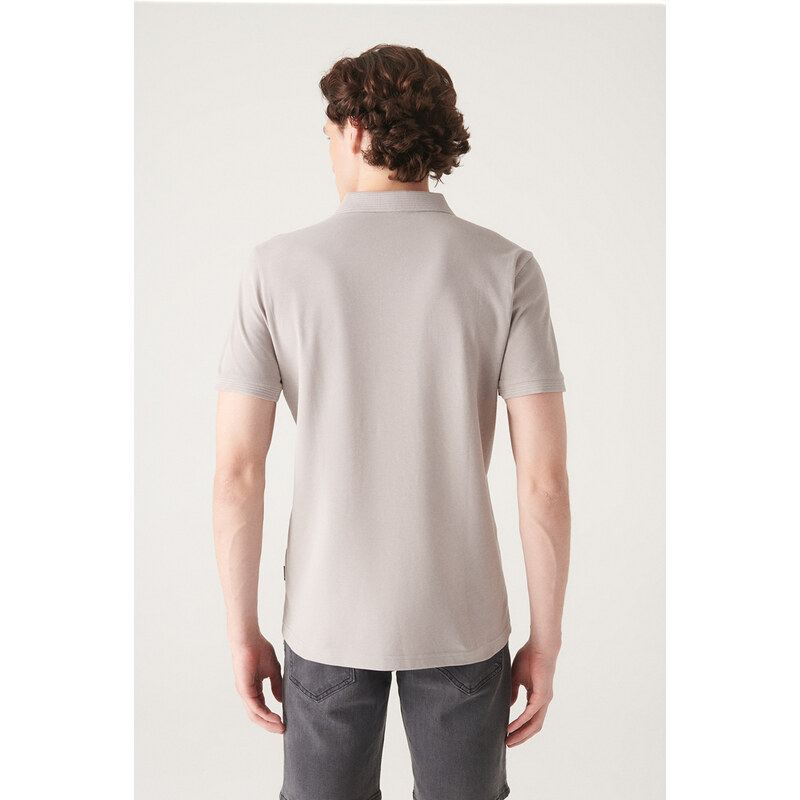 Avva Men's Stone 100% Egyptian Cotton Standard Fit Normal Cut 3 Button Polo Neck T-shirt