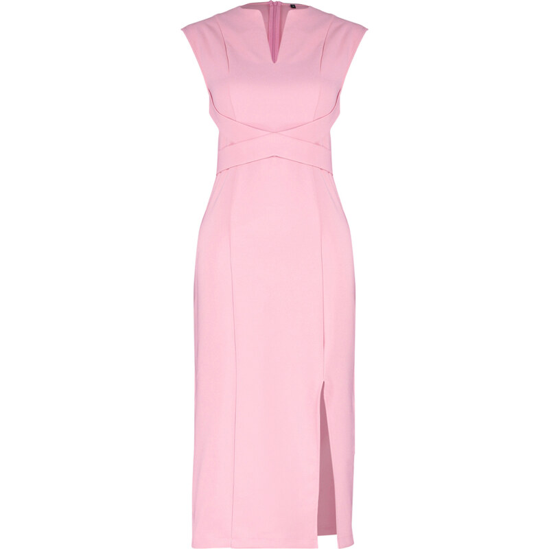 Trendyol Pink Body Wrap V-Neck Slit Detailed Woven Midi Dress