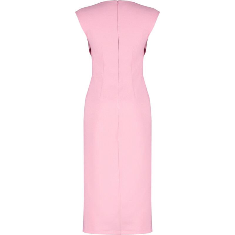 Trendyol Pink Body Wrap V-Neck Slit Detailed Woven Midi Dress