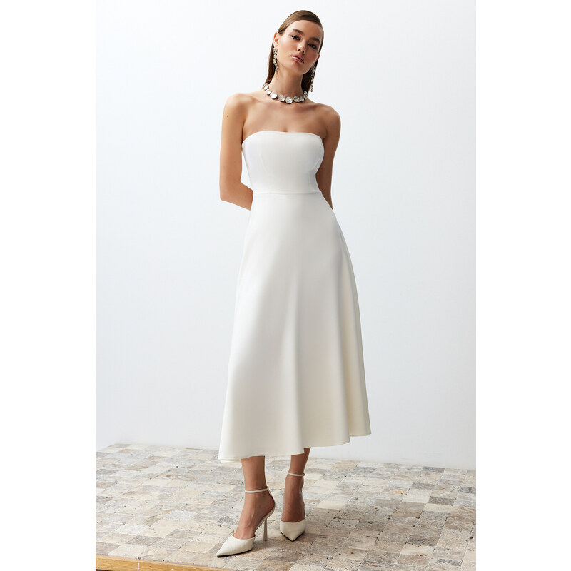 Trendyol Bridal White Waist Opening/Skater Wedding/Wedding Long Evening Evening Dress