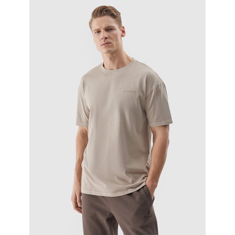 4F Pánské hladké tričko oversize - béžové