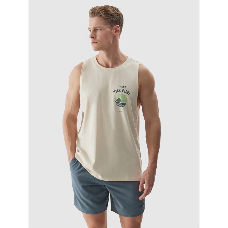 4F Pánský tank top s potiskem - béžový