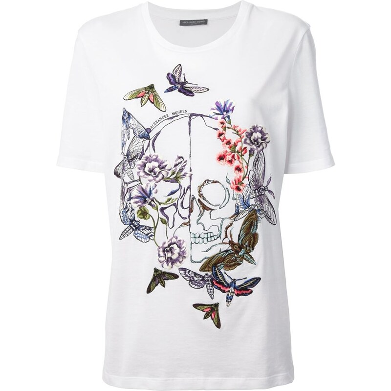 Alexander Mcqueen Moth And Skull Embroidered T-Shirt