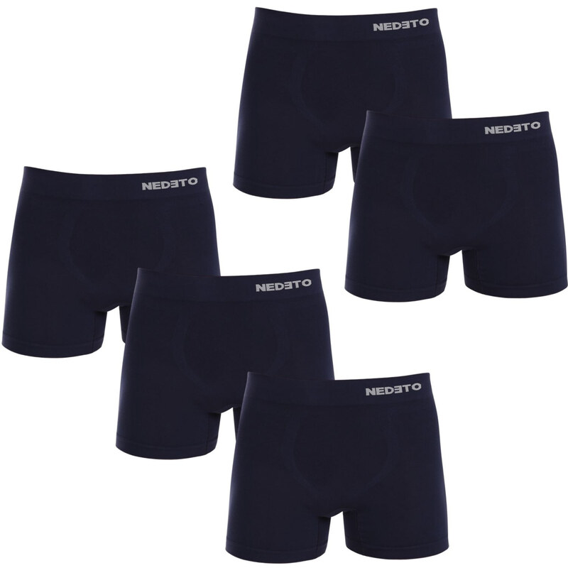 5PACK pánské boxerky Nedeto bezešvé bambusové modré (5NDTB002S)